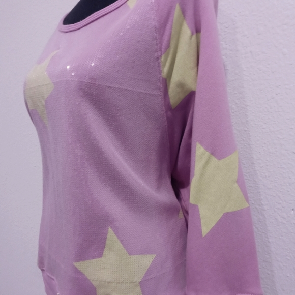 Hard Candy Tops - Hard Candy XXL Lilac Pink With Neon Yellow Stars and Sequined Front Sweatshirt